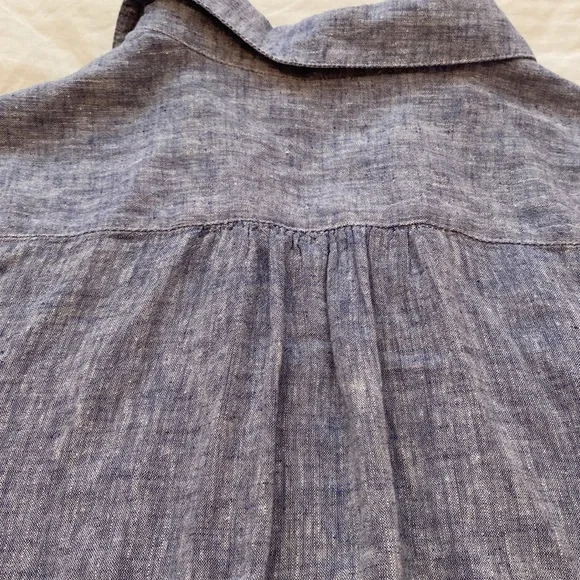 For Cynthia Blue Linen/Cotton Blend 2-Pocket Tunic - Picture 4 of 9